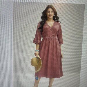 BloomChic Scalloped Lace Surplice Ruffled Midi Dress Women's 14-15